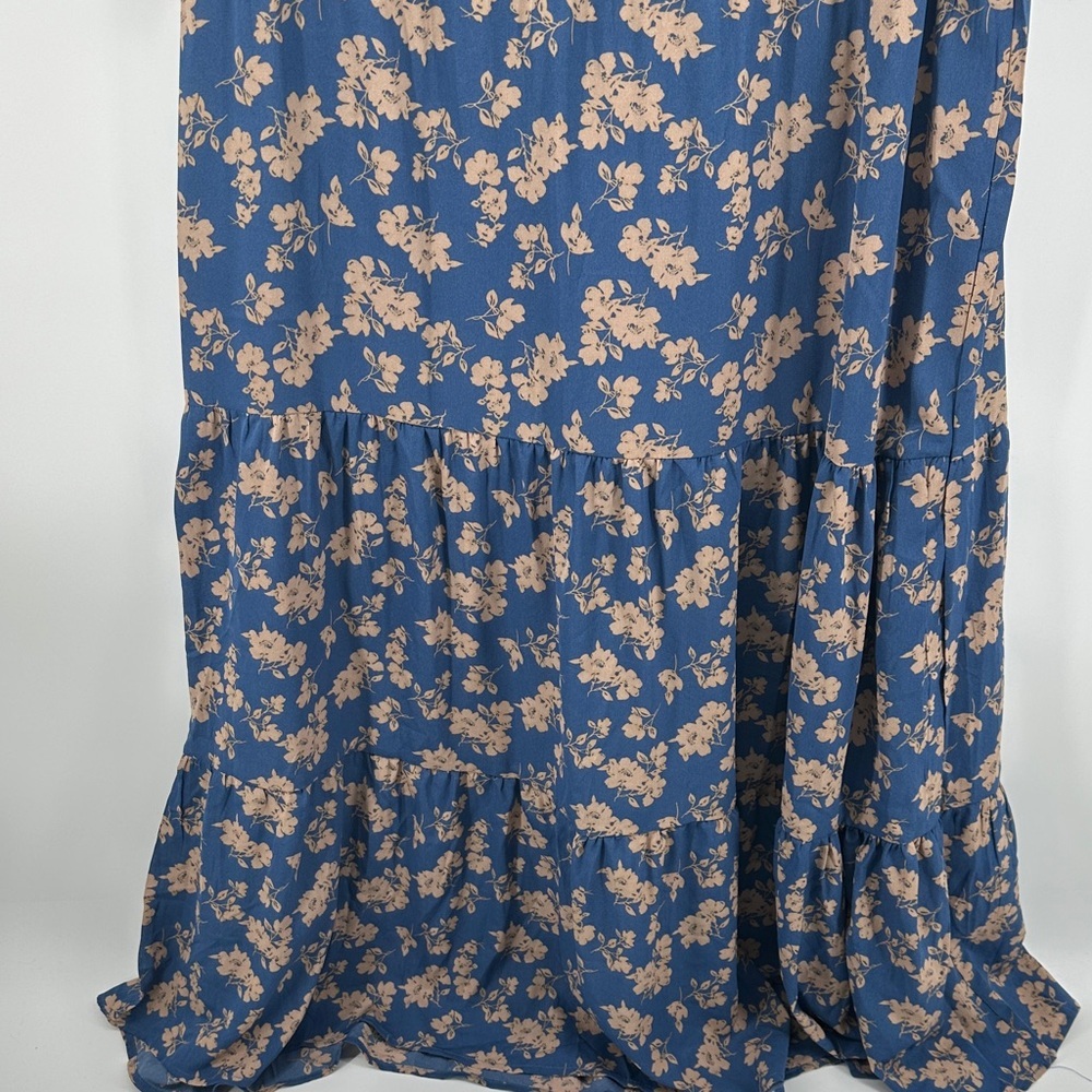 Floral Cottagecore Boho Romantic Feminine Puff Sleeves Blue Maxi Dress SzL - Picture 6 of 13